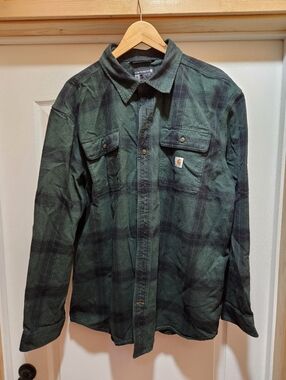 Carhartt Men's XL Green and Black Plaid Flannel Jacket Shirt